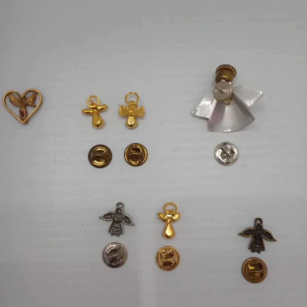 Vintage Angel Pin Lot JJ Rhinestone‎ Brooch Charms Gold Tone